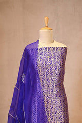 Purple Banarasi Katan Silk Unstitched Suit Set with Organza Dupatta
