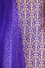 Purple Banarasi Katan Silk Unstitched Suit Set with Organza Dupatta