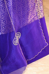 Purple Banarasi Katan Silk Unstitched Suit Set with Organza Dupatta