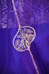 Purple Banarasi Katan Silk Unstitched Suit Set with Organza Dupatta