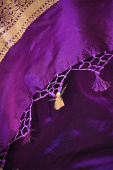 Purple Katan Silk Suit Set with Gold Zari Peacock & Floral Brocade