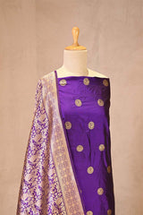 Purple Katan Silk Suit Set with Gold Zari Peacock & Floral Brocade