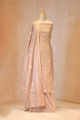 Apricot Brown Mulmul Cotton Suit Set with Leaf Applique & Floral Dupatta