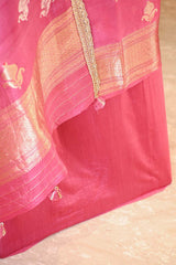 Pink Organza Silk Suit Set with Gold Zari Floral Buta & Chanderi Bottom