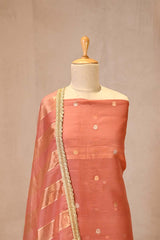 Peach Organza Silk Suit Set with Gold & Silver Zari Floral Buti