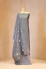 Steel Blue Chanderi Silk Suit Set with Sona Rupa Floral Buti & Embroidered Dupatta
