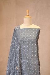 Steel Blue Chanderi Silk Suit Set with Sona Rupa Floral Buti & Embroidered Dupatta