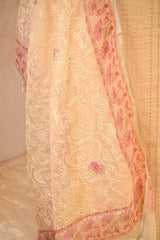 Light Yellow Chanderi Silk Suit Set with Gold Zari Stripes & Chikankari Dupatta