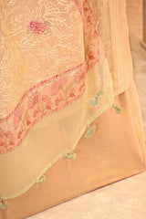 Light Yellow Chanderi Silk Suit Set with Gold Zari Stripes & Chikankari Dupatta