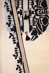 White Cotton Kurta Set with Black Applique Motif