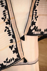 White Cotton Kurta Set with Black Applique Motif