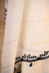White Cotton Kurta Set with Black Applique Motif