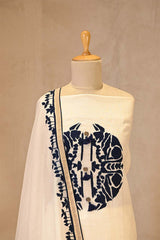 White Cotton Kurta Set with Navy Blue Applique Motif