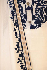 White Cotton Kurta Set with Navy Blue Applique Motif