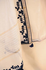 White Cotton Kurta Set with Navy Blue Applique Motif