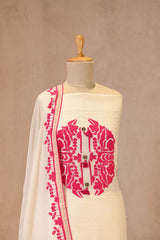 White Cotton Kurta Set with Pink Applique Motif