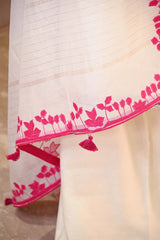 White Cotton Kurta Set with Pink Applique Motif