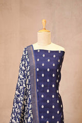 Navy Blue Chanderi Silk Suit Set with Watergold Zari Floral Buti & Shikargah Dupatta