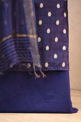 Navy Blue Chanderi Silk Suit Set with Watergold Zari Floral Buti & Shikargah Dupatta