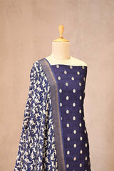 Navy Blue Chanderi Silk Suit Set with Watergold Zari Floral Buti & Shikargah Dupatta