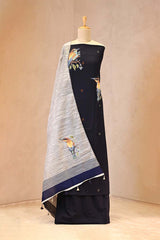 Black Cotton Kurta Set with Bird Motif Appliqué