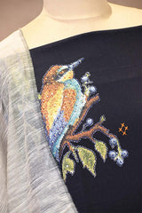 Black Cotton Kurta Set with Bird Motif Appliqué