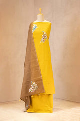 Yellow Cotton Kurta Set with Bird Motif Appliqué