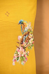 Yellow Cotton Kurta Set with Bird Motif Appliqué