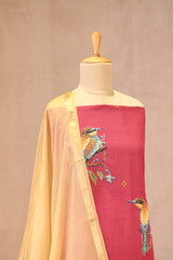 Rose Pink Kurta Set with Bird Motif Applique