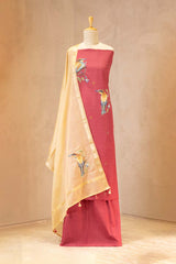 Rose Pink Kurta Set with Bird Motif Applique