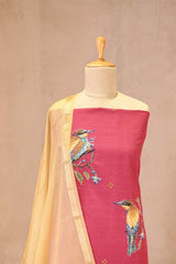 Rose Pink Kurta Set with Bird Motif Applique