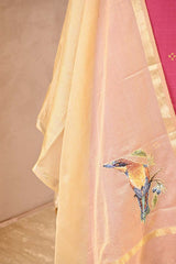 Rose Pink Kurta Set with Bird Motif Applique