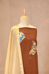 Brown Kurta Set with Bird Motif Applique