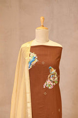 Brown Kurta Set with Bird Motif Applique