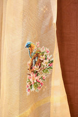 Brown Kurta Set with Bird Motif Applique
