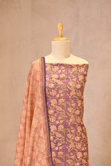Mauve Mulmul Cotton Suit Set with Flora & Fauna Print