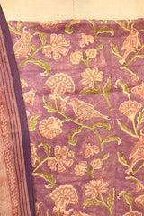 Mauve Mulmul Cotton Suit Set with Flora & Fauna Print