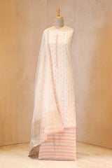 White Resham Buti Suit Set with Mirror Work Dupatta