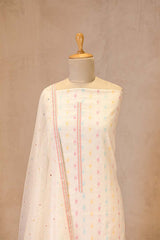 White Resham Buti Suit Set with Mirror Work Dupatta