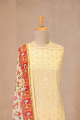 Light Yellow Zari Buti Suit Set with Printed Chanderi Dupatta