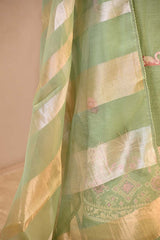 Mint Green Pichwai Motif Suit Set with Organza Dupatta