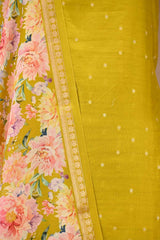 Chartreuse Green Chanderi Silk Suit Set with Floral Dupatta