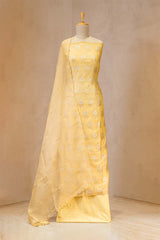Butter Yellow Chanderi Silk Suit Set with Mirror Work Dupatta