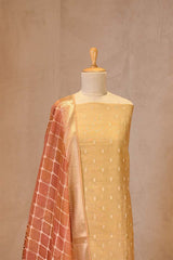 Sand Beige Chanderi Silk Suit Set with Gold Zari Floral Kurta & Shaded Dupatta