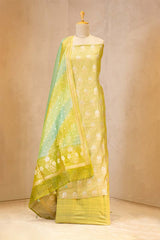 Green Chanderi Silk Suit Set with Rangkat Dupatta