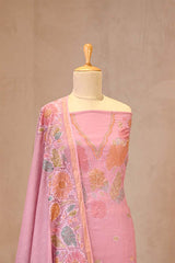 Dusty Pink Embroidered Mulmul Cotton Suit Set with Floral Kurta