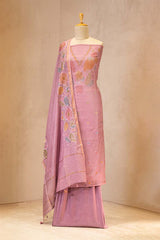 Dusty Pink Embroidered Mulmul Cotton Suit Set with Floral Kurta