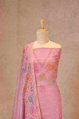 Dusty Pink Embroidered Mulmul Cotton Suit Set with Floral Kurta