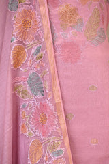 Dusty Pink Embroidered Mulmul Cotton Suit Set with Floral Kurta