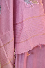 Dusty Pink Embroidered Mulmul Cotton Suit Set with Floral Kurta